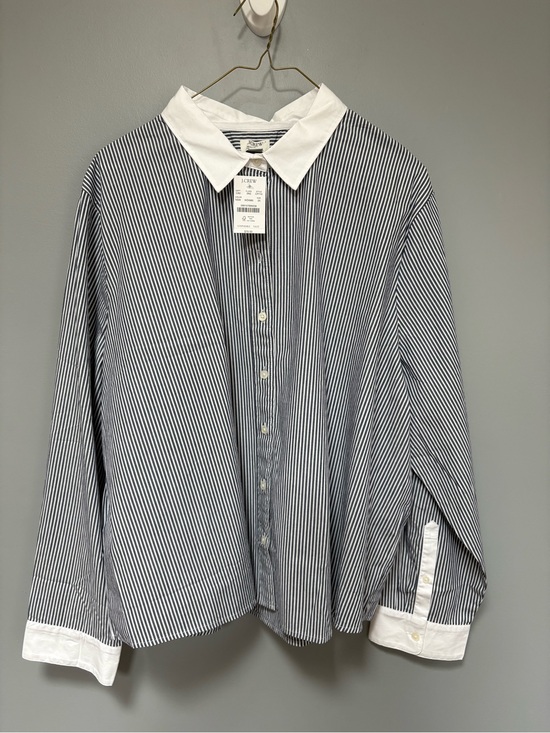 J. Crew Tops - J. Crew NEW Women's Navy Pinstripe Button Shirt White Contrast Collar & Cuffs 3X
